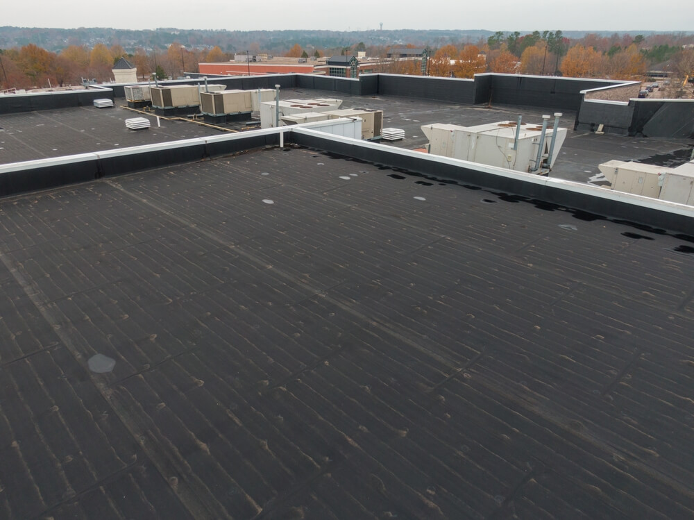 A well-maintained single-ply roof on a commercial building