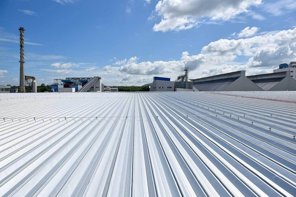An industrial metal roof on a building