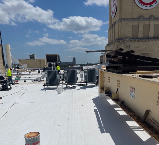 urban-league-headquarters-tpo-roof-installation-st-louis-01 Completed Versico 60-mil TPO roofing system at the Urban League Headquarters in St. Louis, Missouri.